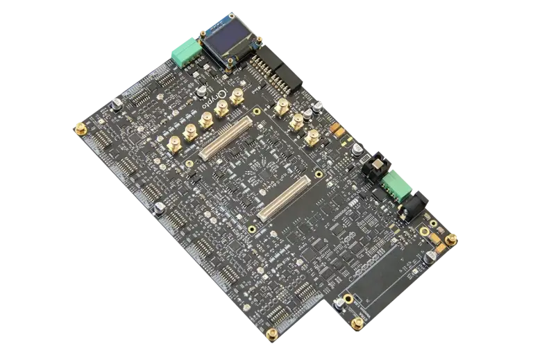 High-performance ETRA DAQ board by iQrypto featuring data acquisition components and modular connectors