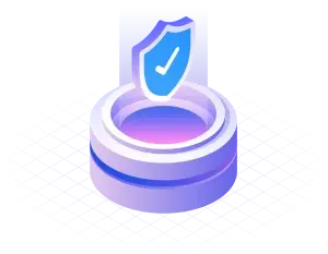 3D secure platform with shield icon on a podium representing cybersecurity or blockchain protection