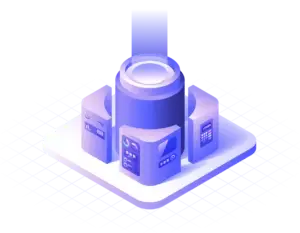 Futuristic data processing hub with abstract server modules and central quantum core